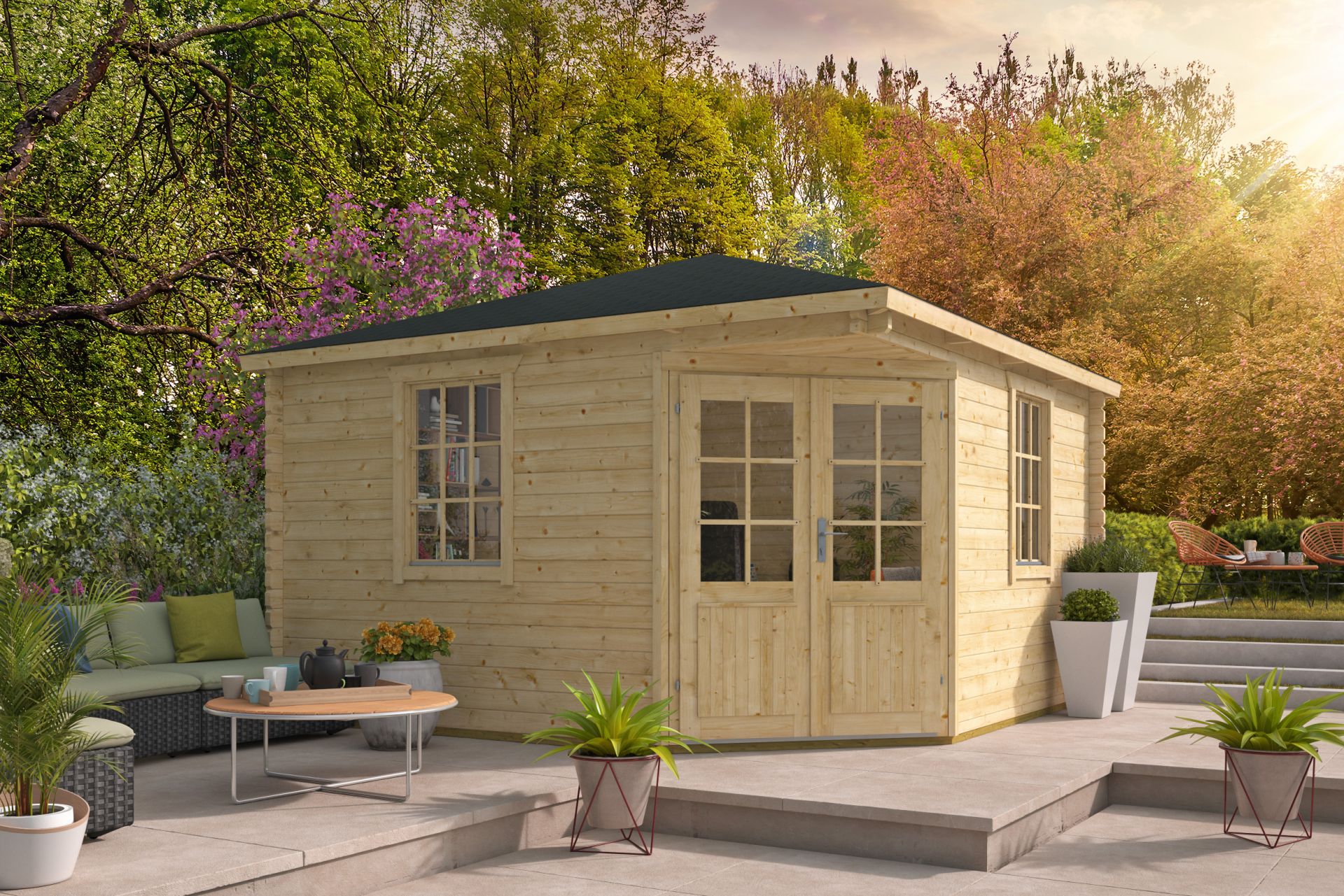 Lotte Garden Shed - Log Cabin  44mm  untreated