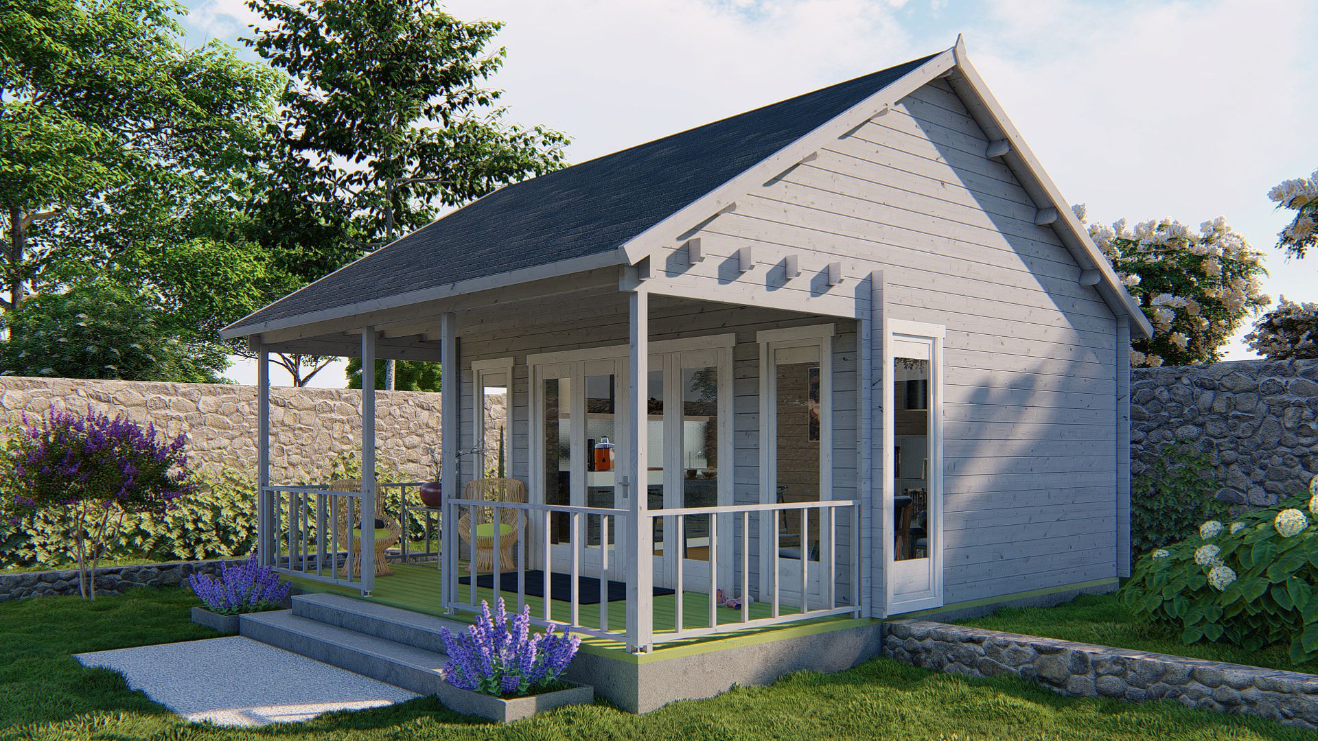 Olaug Garden Shed - Log Cabin | 44מ"מ | untreated