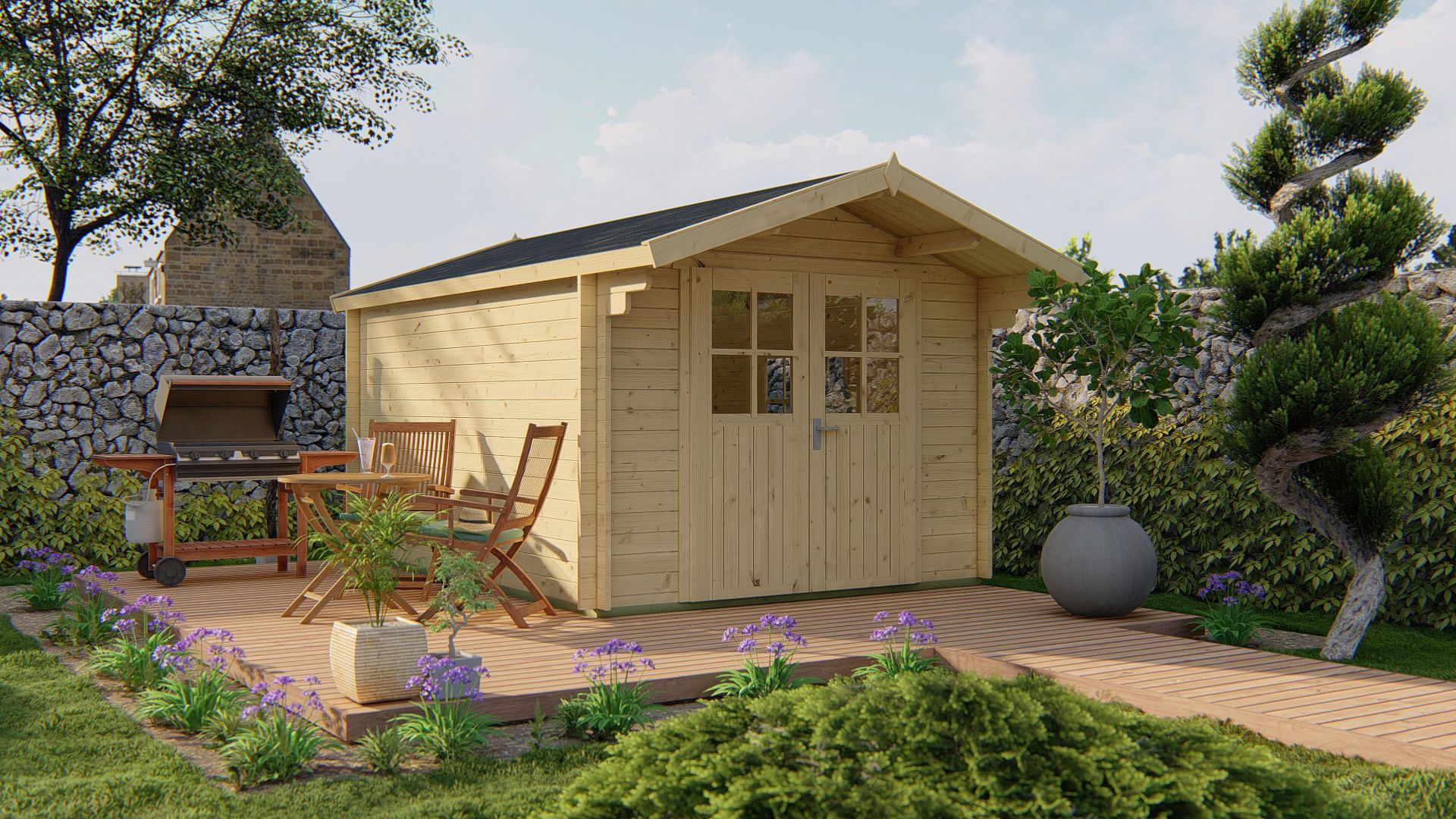 Pamplona Garden Shed - Log Cabin | 34מ"מ | untreated